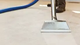 Carpet cleaning wand head gliding over a light carpet during hot-water extraction, Stockton, CA.